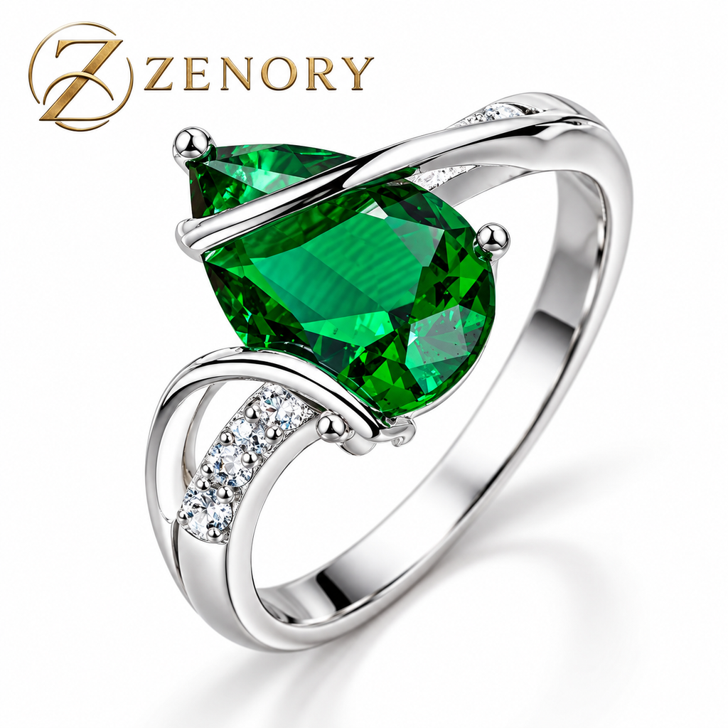 Anel Esmeralda Imperial em Prata 925 com Zircônia Verde