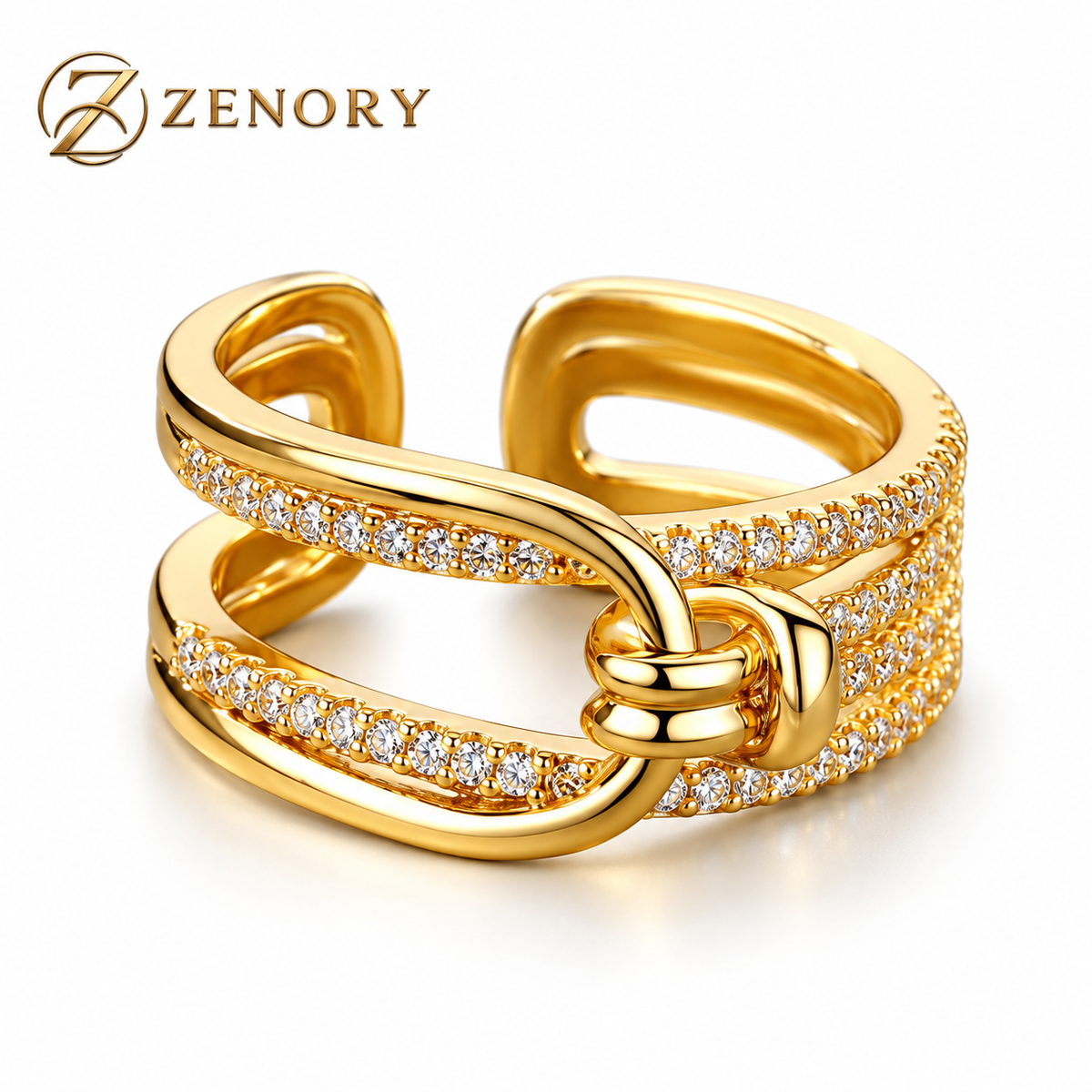 Anel Zenory Éclat Duo – Dourado com Zircônias