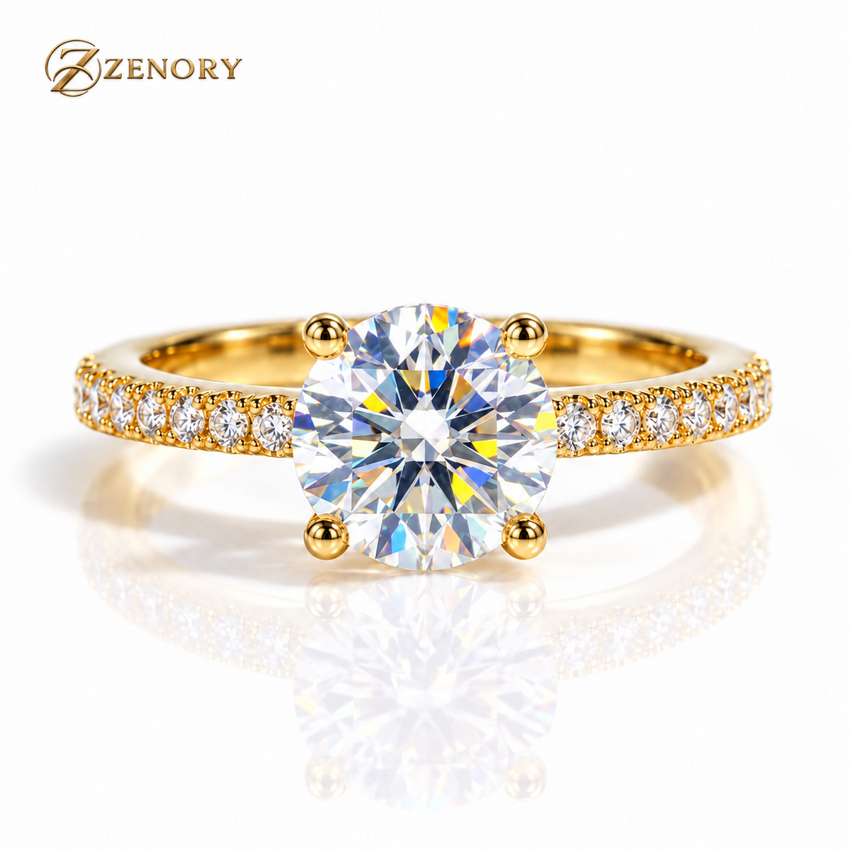 Anel ZENORY Lumière Éternelle Signature — Moissanite 1–2ct em Prata 925
