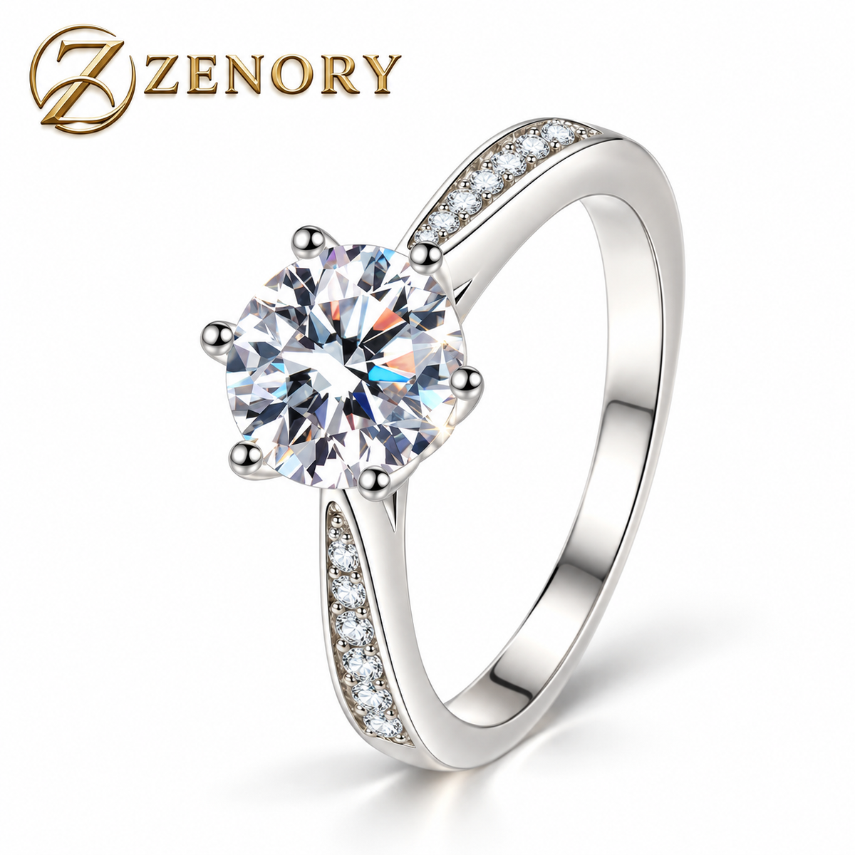 Anel Lumière Royale em Prata 925 com Moissanite 1ct
