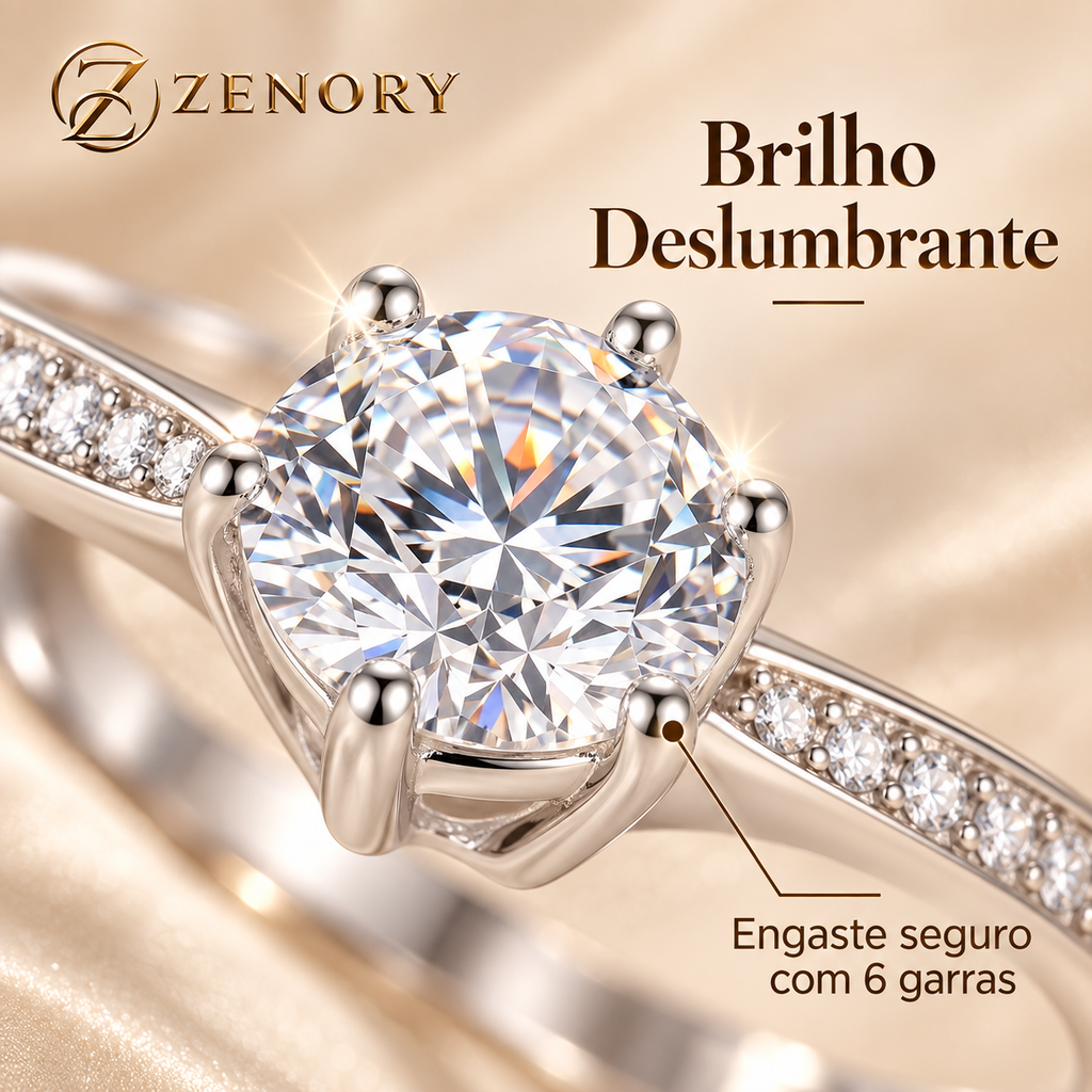 Anel Lumière Royale em Prata 925 com Moissanite 1ct