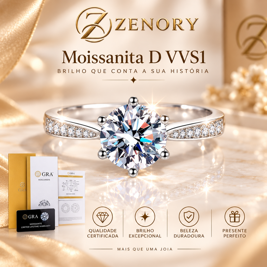 Anel Lumière Royale em Prata 925 com Moissanite 1ct