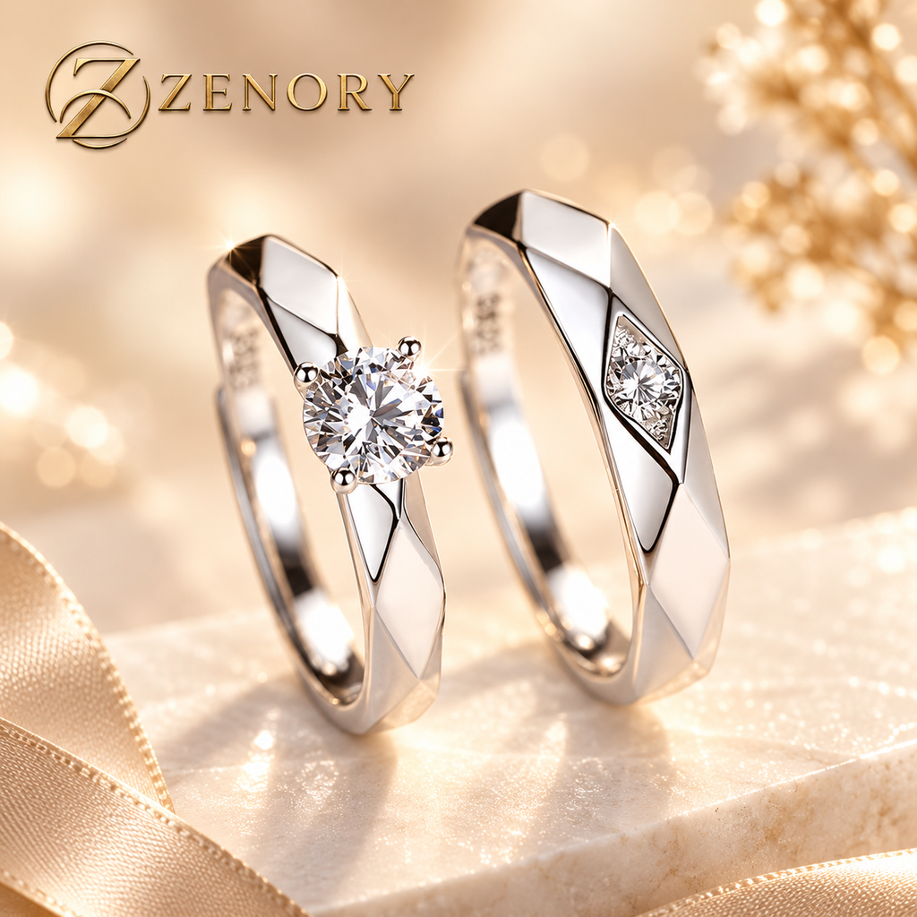 Par de Anéis Éternité em Aço Inoxidável com Zircônias