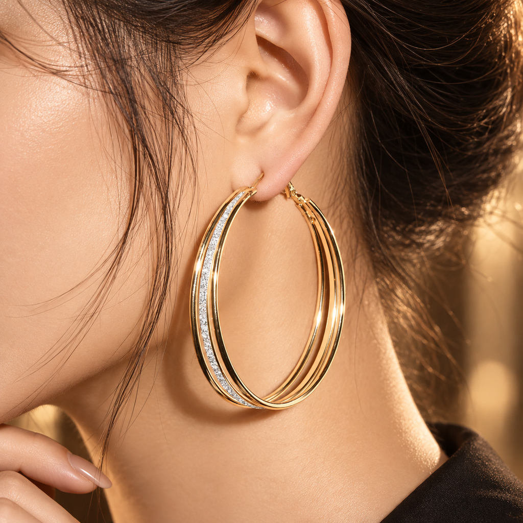 Brinco Argola Zenory Majestic – Design Duplo Texturizado Dourado