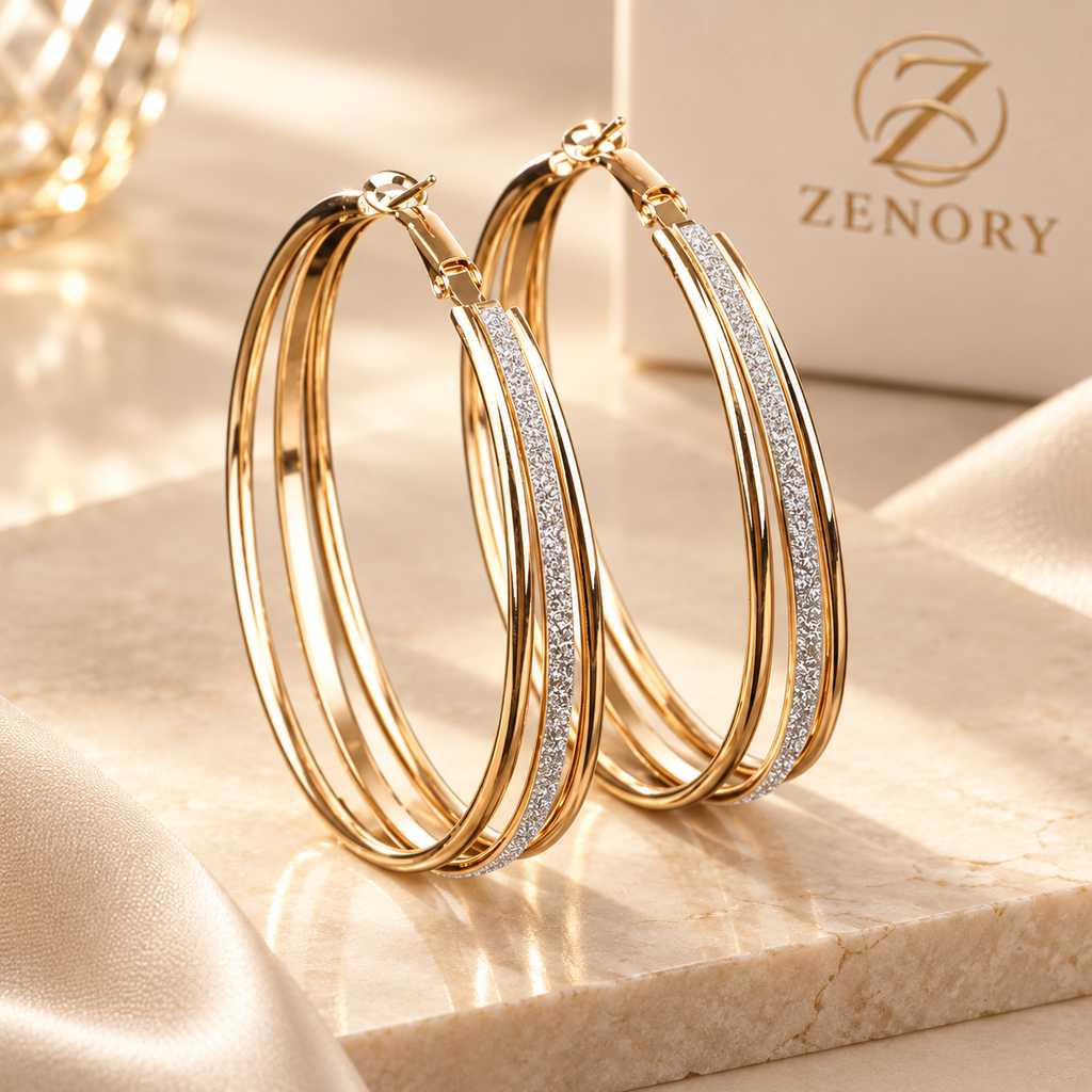 Brinco Argola Zenory Majestic – Design Duplo Texturizado Dourado