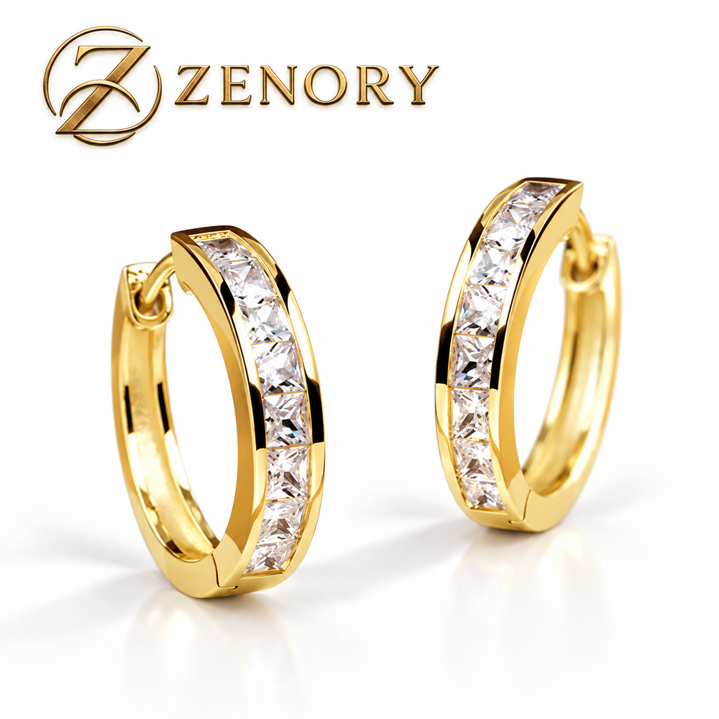 Brinco Argola Zenory Royale – Dourado com Zircônias Cravejadas em Corte Princesa