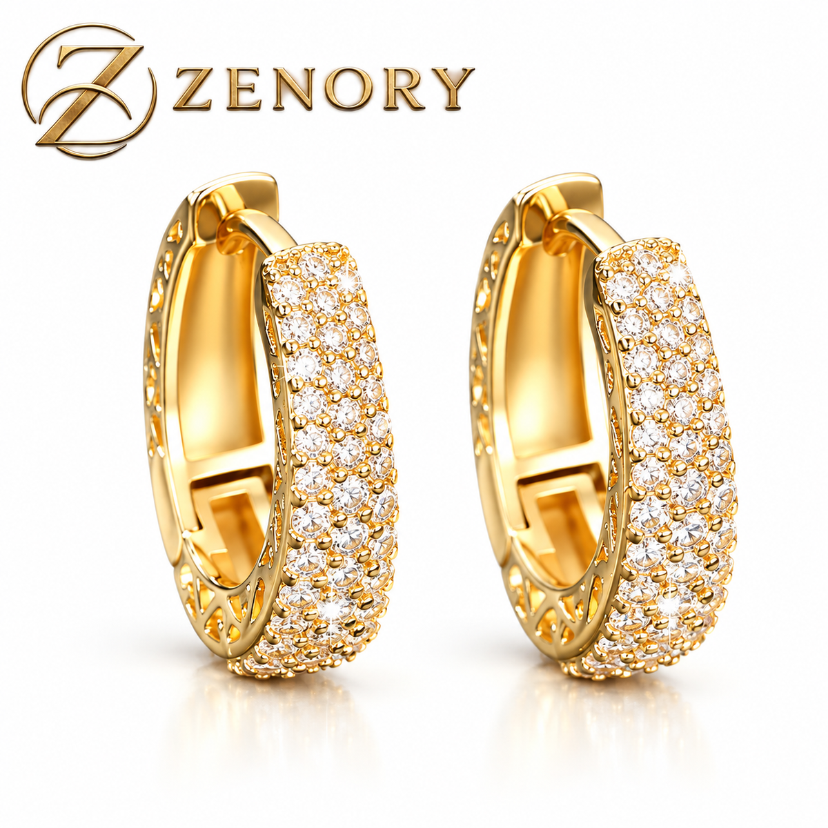 Brinco Argola Zenory Lumière Pavé – Dourado com Zircônias Cravejadas