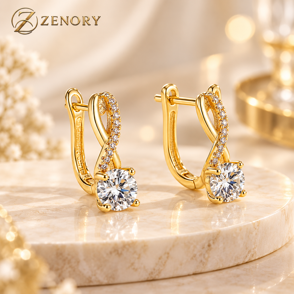 Brinco Zenory Éclat Moissanite – Prata 925 com Pedra Central Brilhante e Design Luxuoso