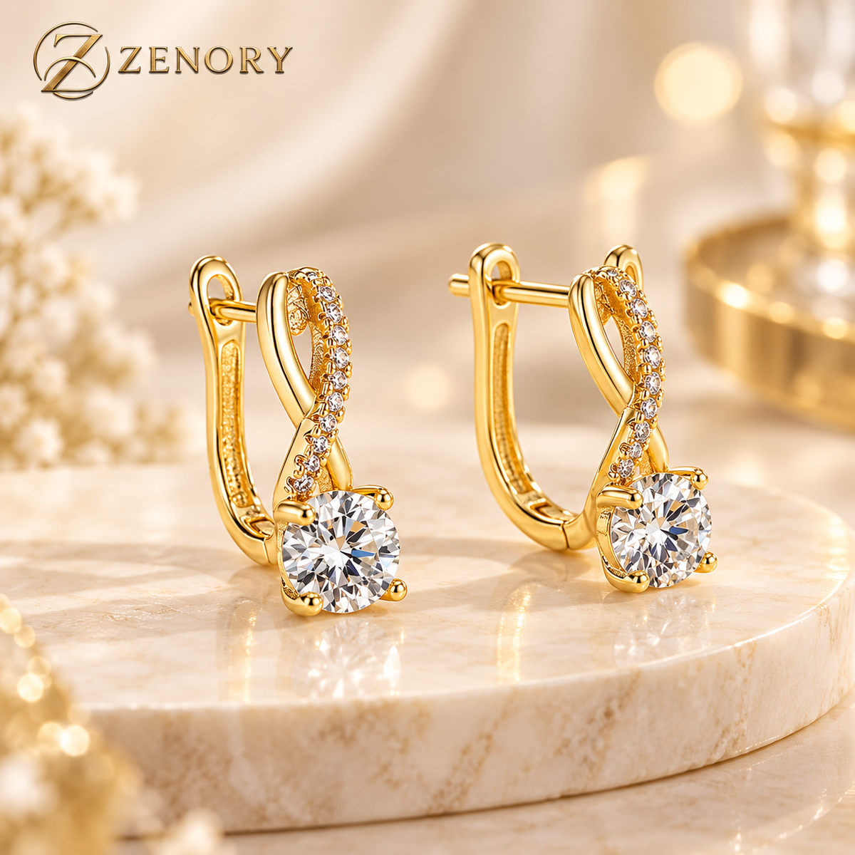 Brinco Zenory Éclat Moissanite – Prata 925 com Pedra Central Brilhante e Design Luxuoso