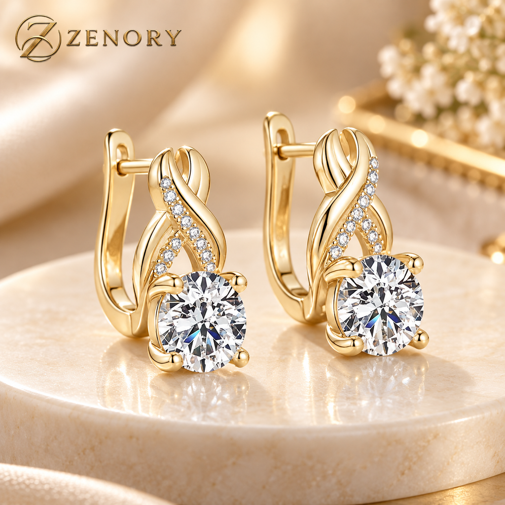 Brinco Zenory Éclat Moissanite – Prata 925 com Pedra Central Brilhante e Design Luxuoso