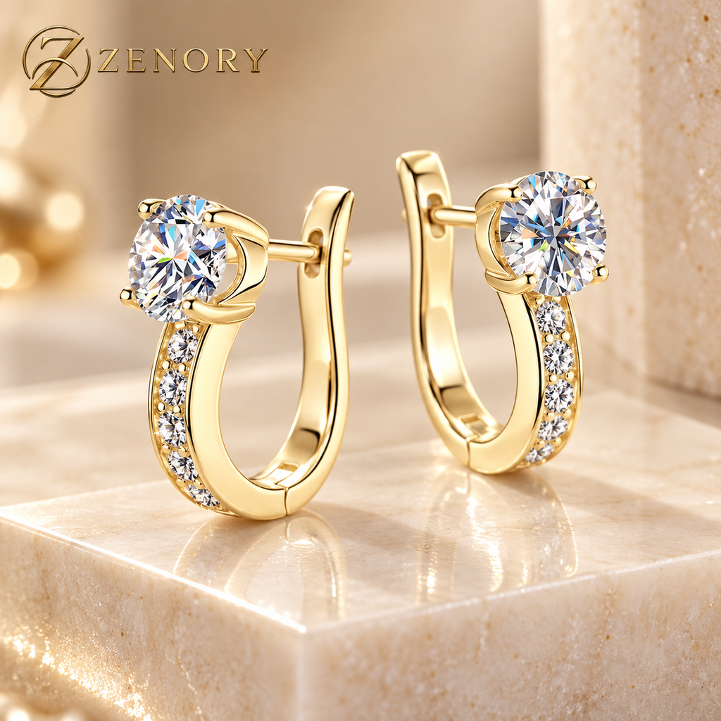 Brinco Zenory Éclat Moissanite – Prata 925 com Pedra Central Brilhante e Design Luxuoso