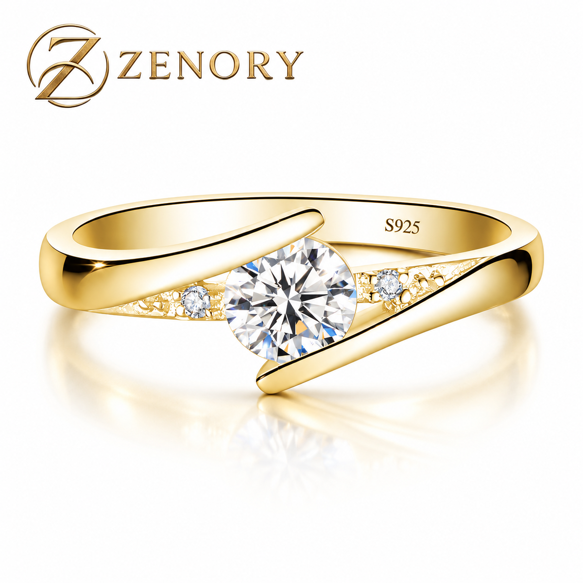 Anel Lumière Royale em Zircônia – Luxo Vintage com Acabamento Dourado.