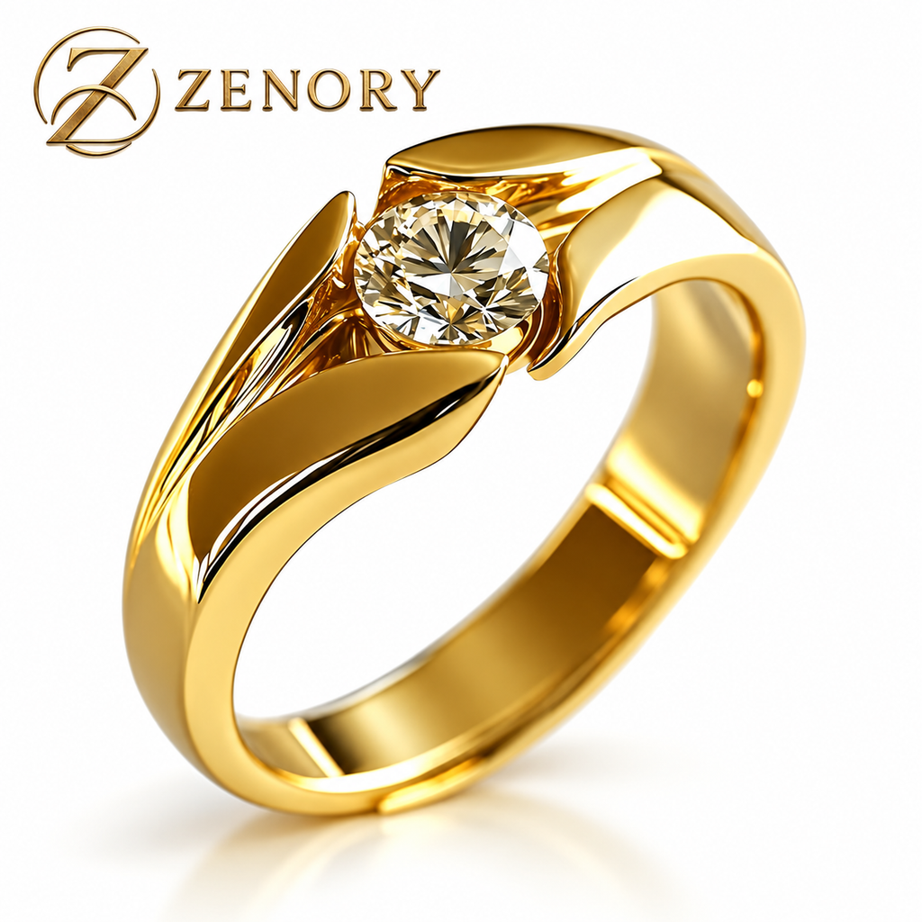 Anel ZENORY Royale Solitaire — Luxo Dourado com Zircônia de Alto Brilho