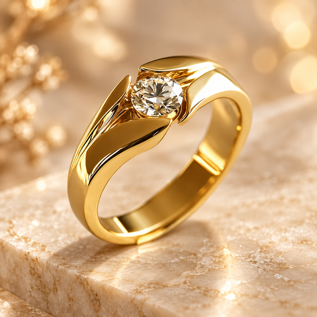 Anel ZENORY Royale Solitaire — Luxo Dourado com Zircônia de Alto Brilho