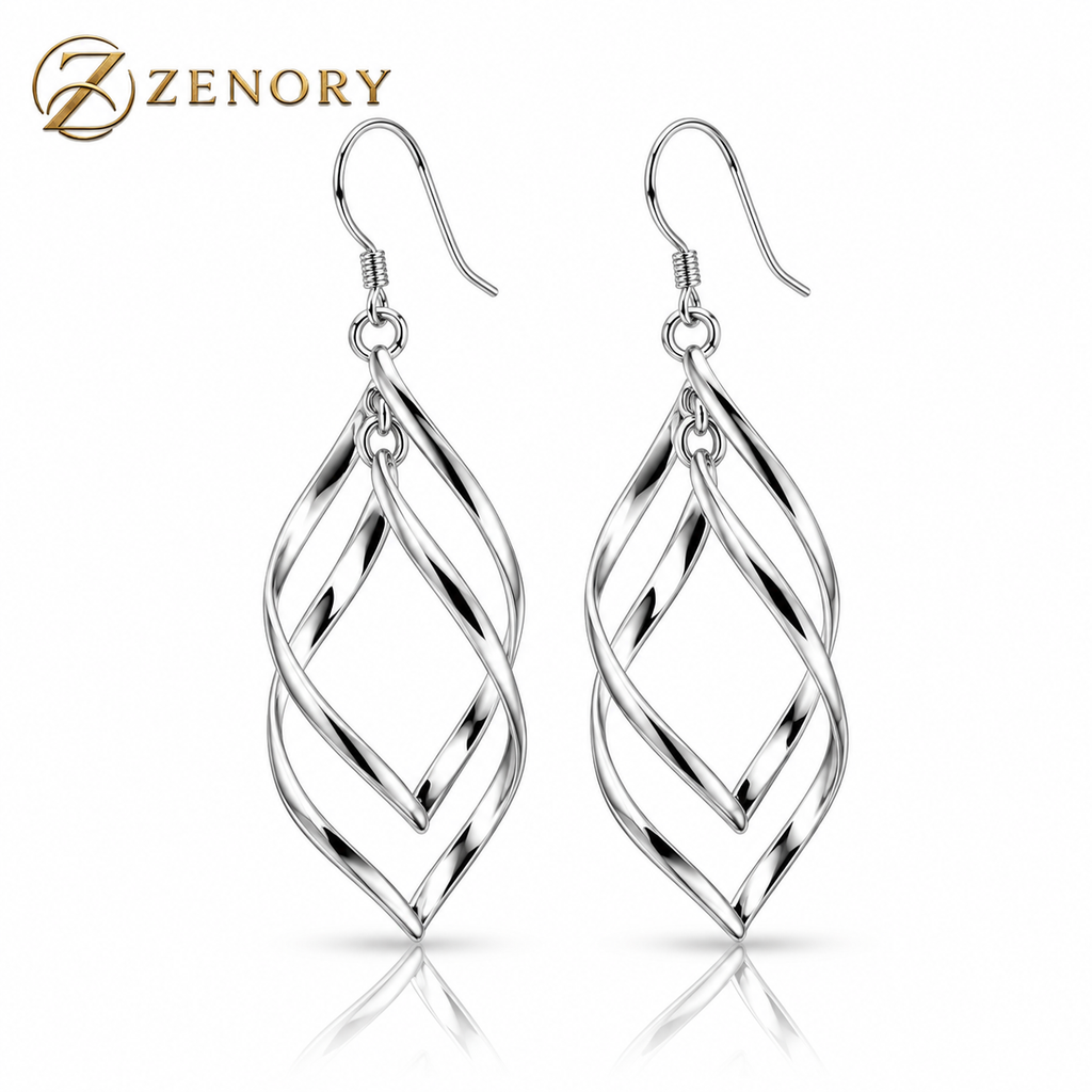 Brincos ZENORY Lumière Éternelle — Elegância Prateada em Queda Longa