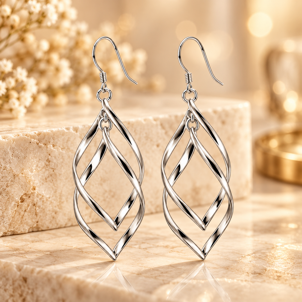 Brincos ZENORY Lumière Éternelle — Elegância Prateada em Queda Longa