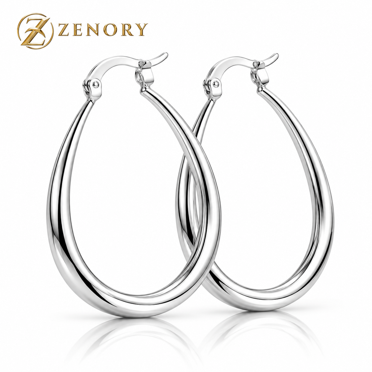 Brincos ZENORY Élégance Circle — Argolas Prateadas 41 mm com Design Minimalista de Luxo