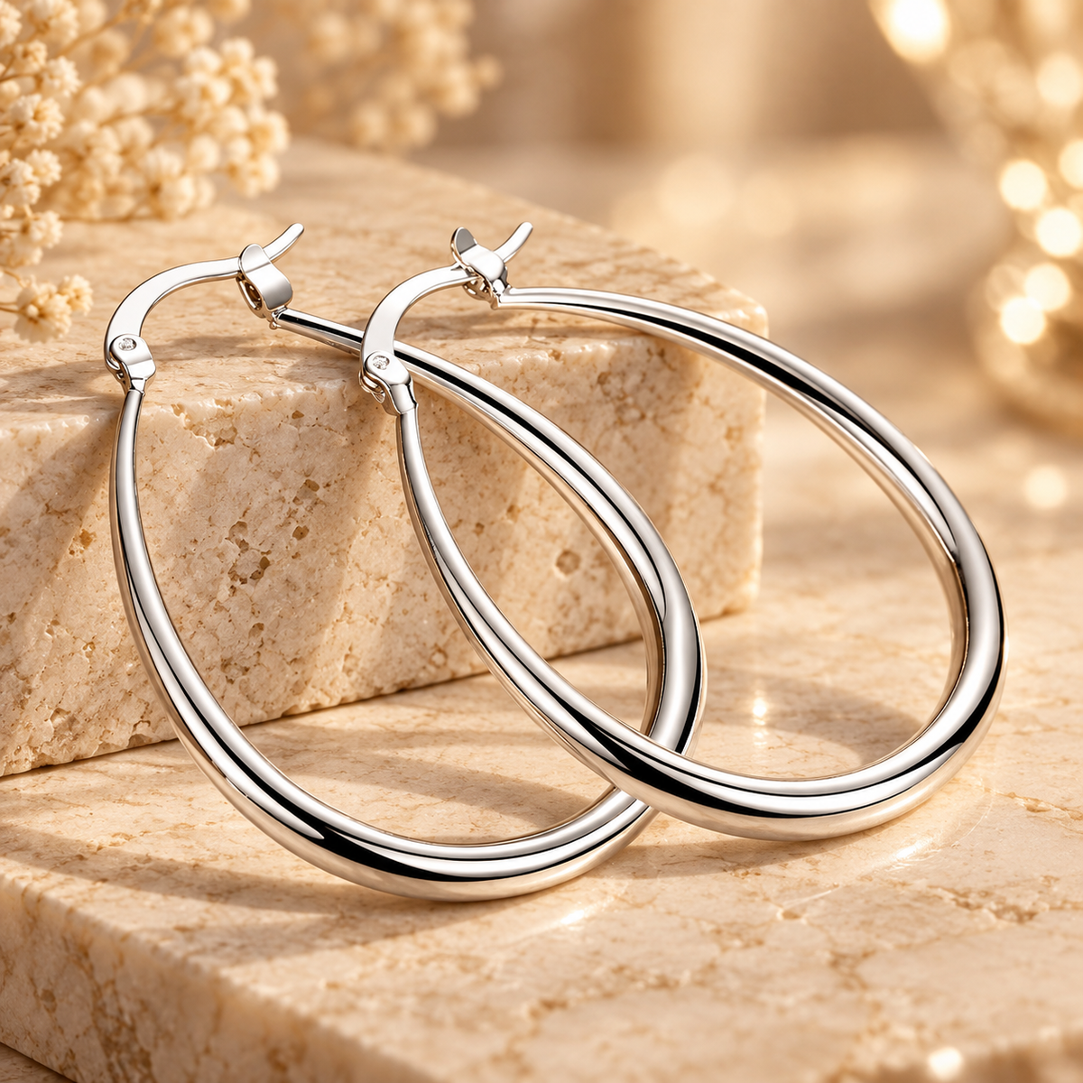 Brincos ZENORY Élégance Circle — Argolas Prateadas 41 mm com Design Minimalista de Luxo