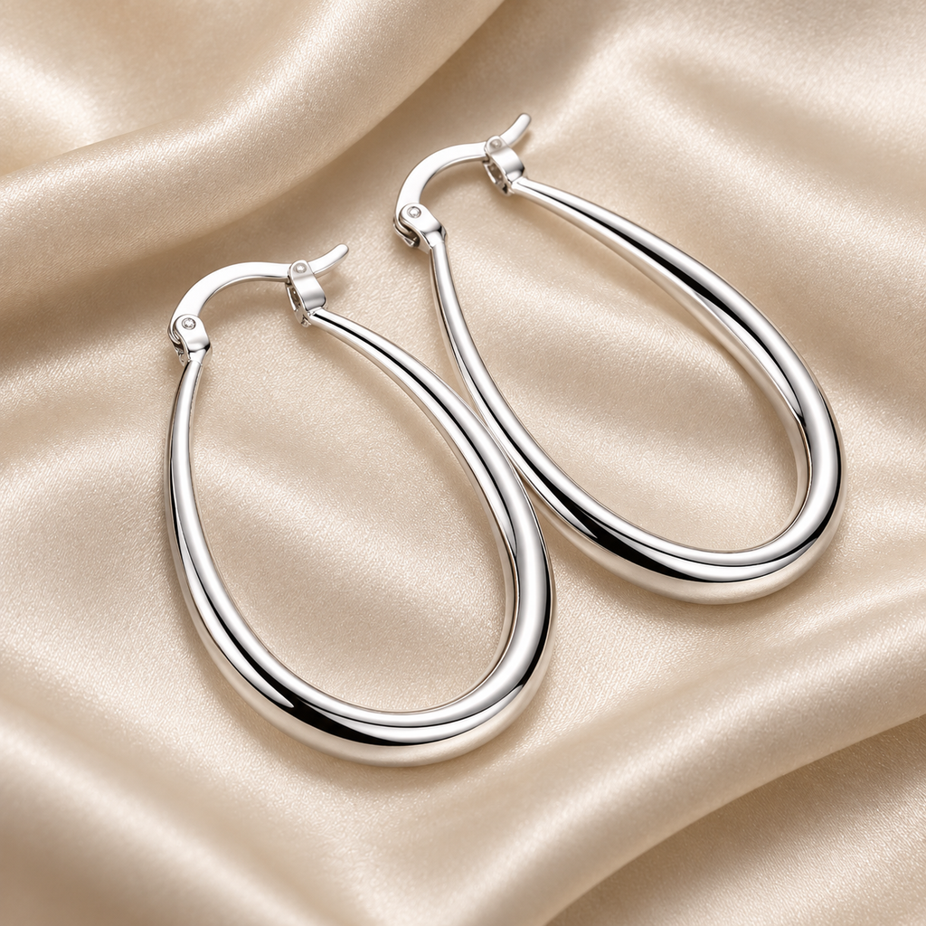 Brincos ZENORY Élégance Circle — Argolas Prateadas 41 mm com Design Minimalista de Luxo