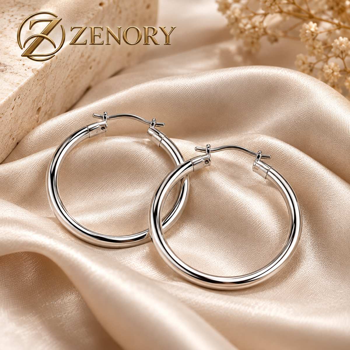 Brincos ZENORY Éclat Grandeur — Argolas em Prata 925 com Design Clássico e Tamanhos de 3 a 6 cm