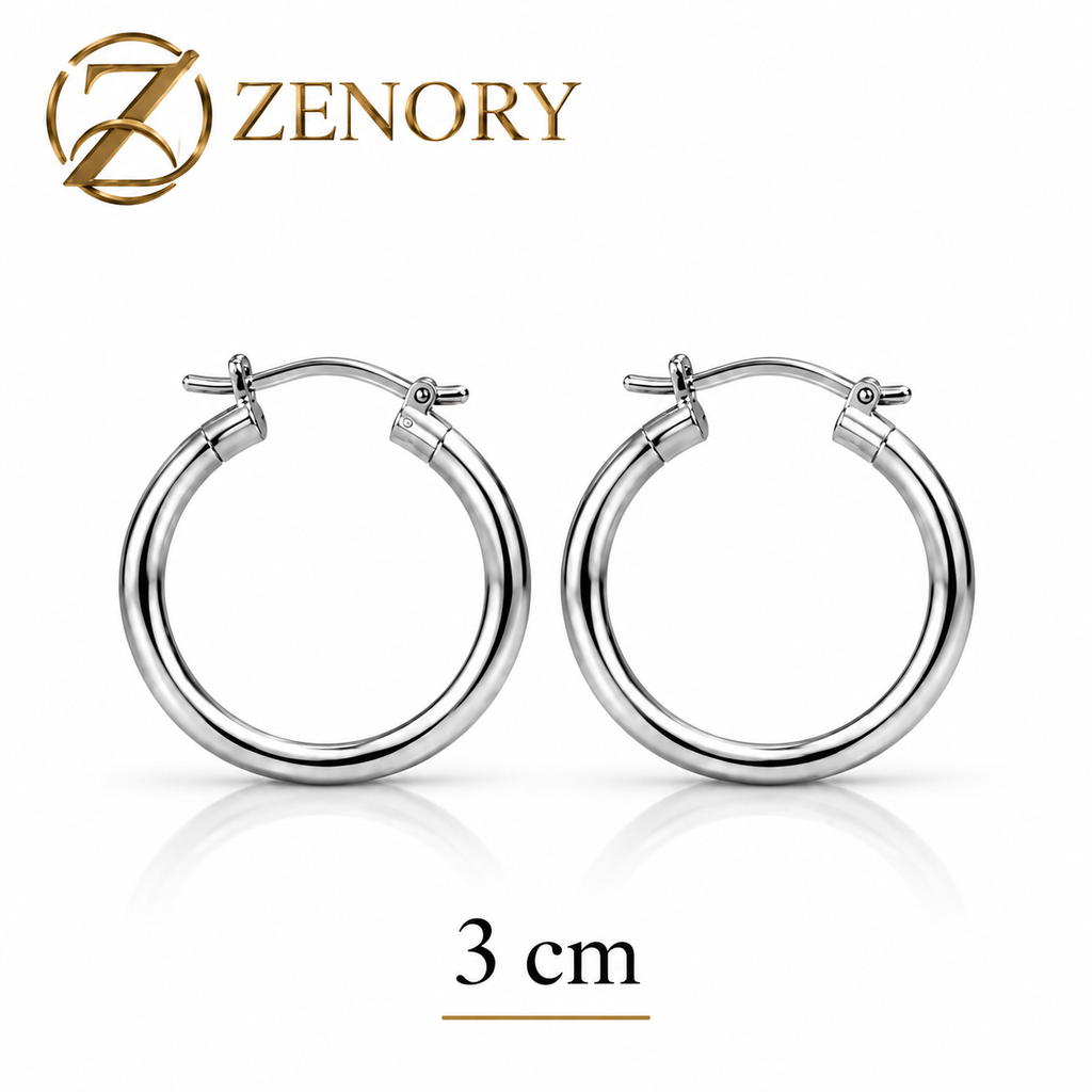 Brincos ZENORY Éclat Grandeur — Argolas em Prata 925 com Design Clássico e Tamanhos de 3 a 6 cm