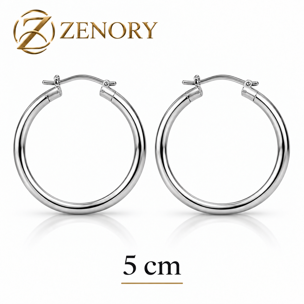Brincos ZENORY Éclat Grandeur — Argolas em Prata 925 com Design Clássico e Tamanhos de 3 a 6 cm