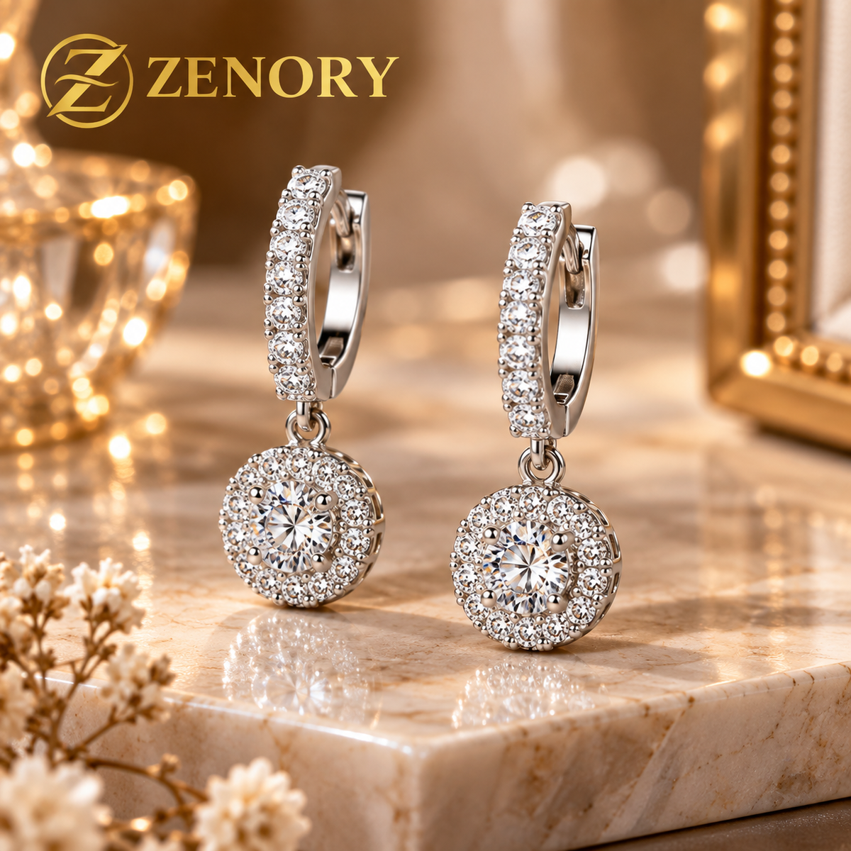 Brinco Argola Feminino ZENORY Éternité com Pingente de Zircônia