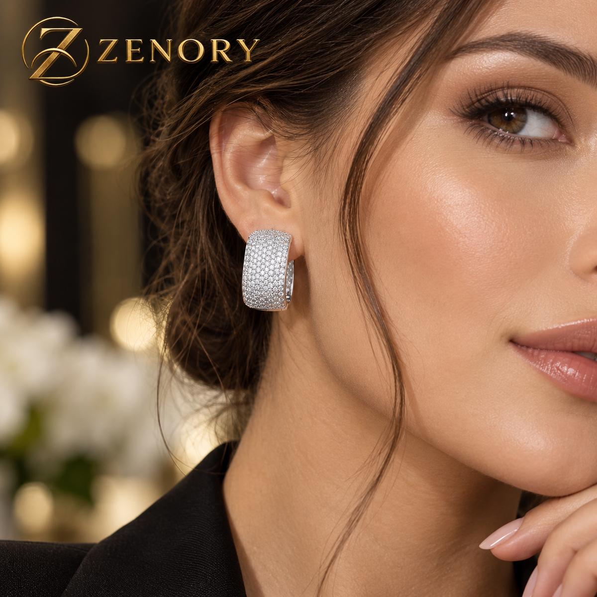 Brinco Argola Éclat Zenory — Cravejado com Zircônias Brilhantes