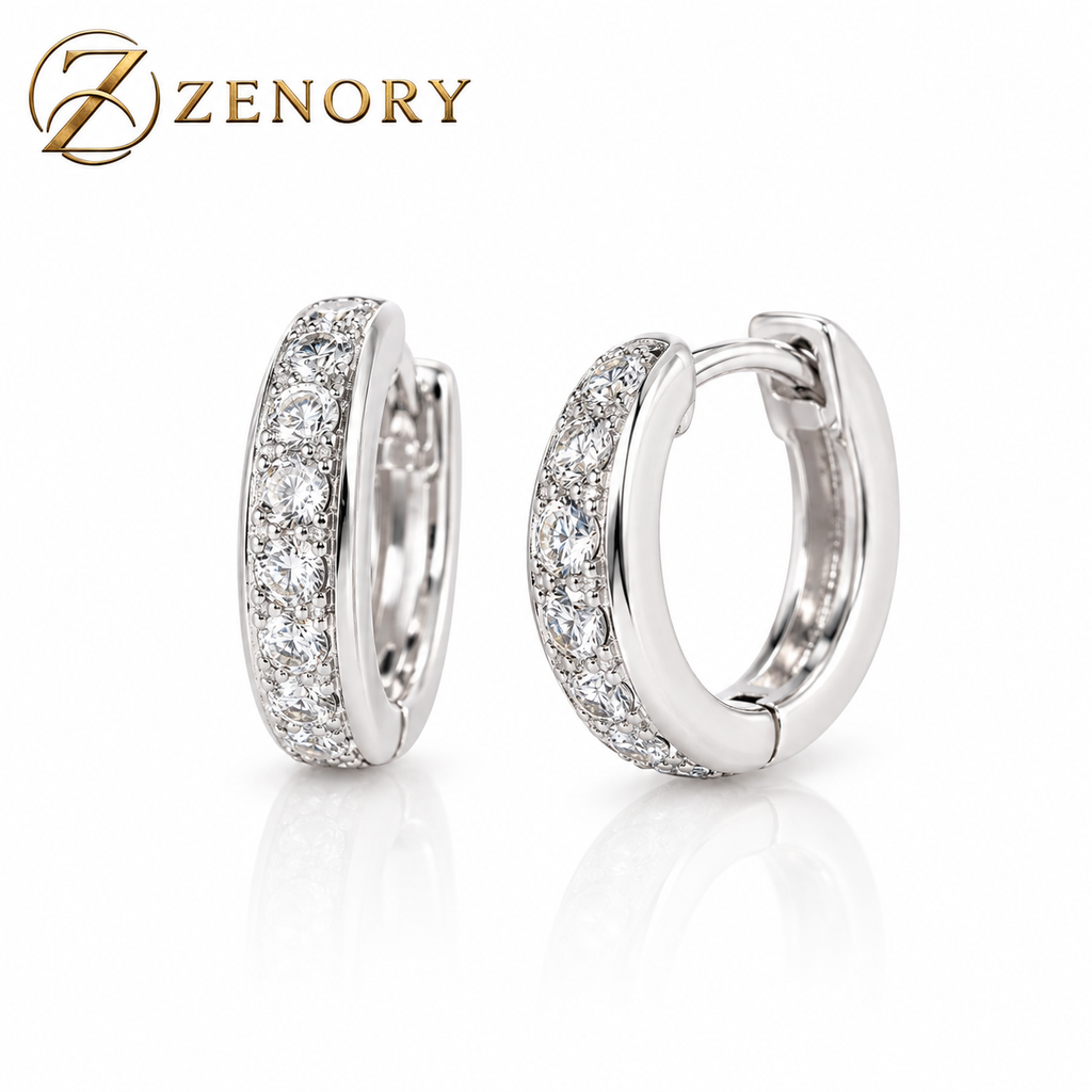 Brincos Lunaire Royale 925 Prata Esterlina – Design Circular Elegante com Zircônias Brilhantes em Estilo Vintage de Luxo Zenory