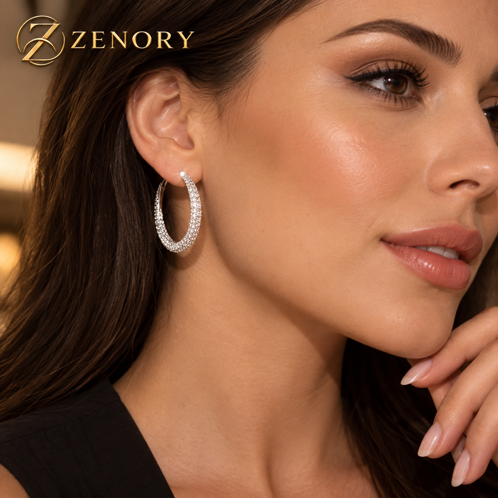 Brincos Lunaire Royale 925 Prata Esterlina – Design Circular Elegante com Zircônias Brilhantes em Estilo Vintage de Luxo Zenory