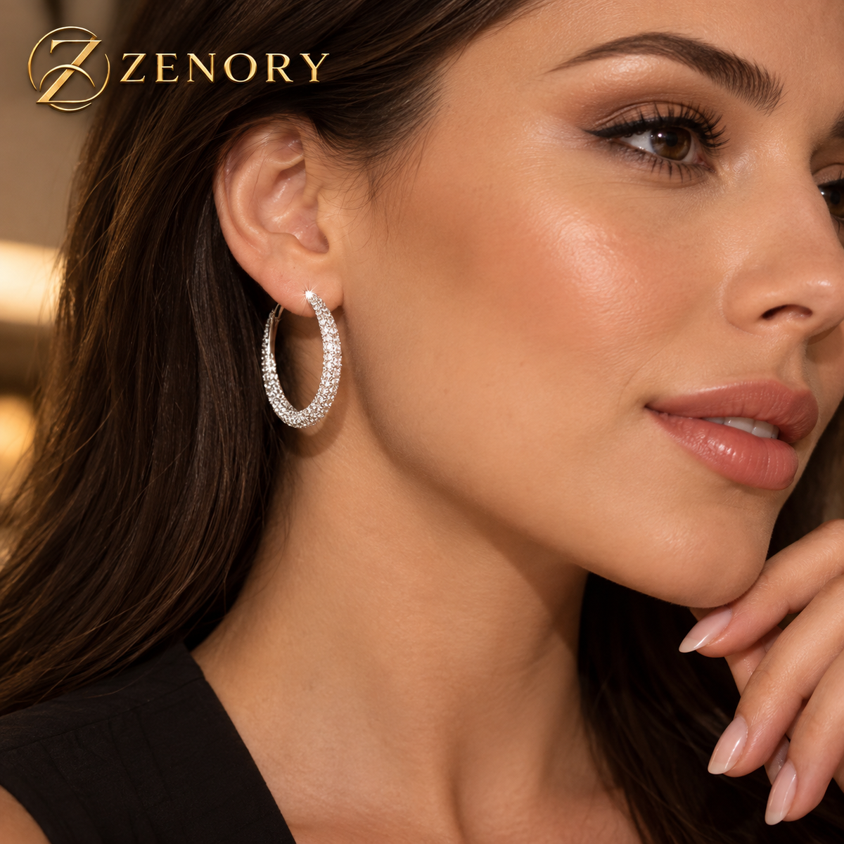 Brincos Lunaire Royale 925 Prata Esterlina – Design Circular Elegante com Zircônias Brilhantes em Estilo Vintage de Luxo Zenory