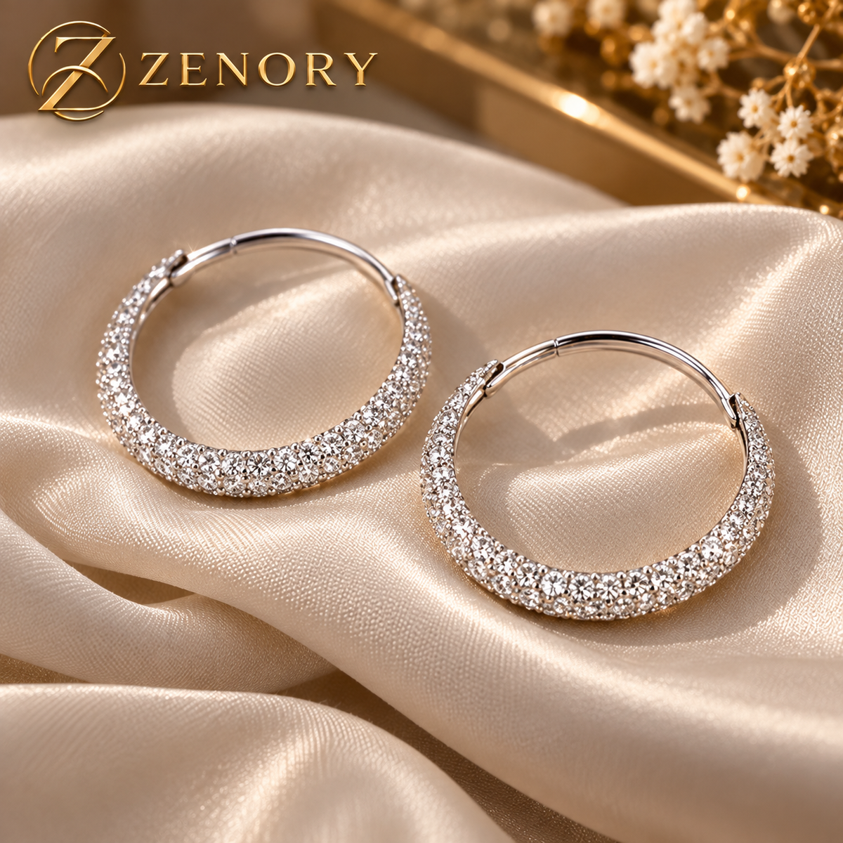 Brincos Lunaire Royale 925 Prata Esterlina – Design Circular Elegante com Zircônias Brilhantes em Estilo Vintage de Luxo Zenory