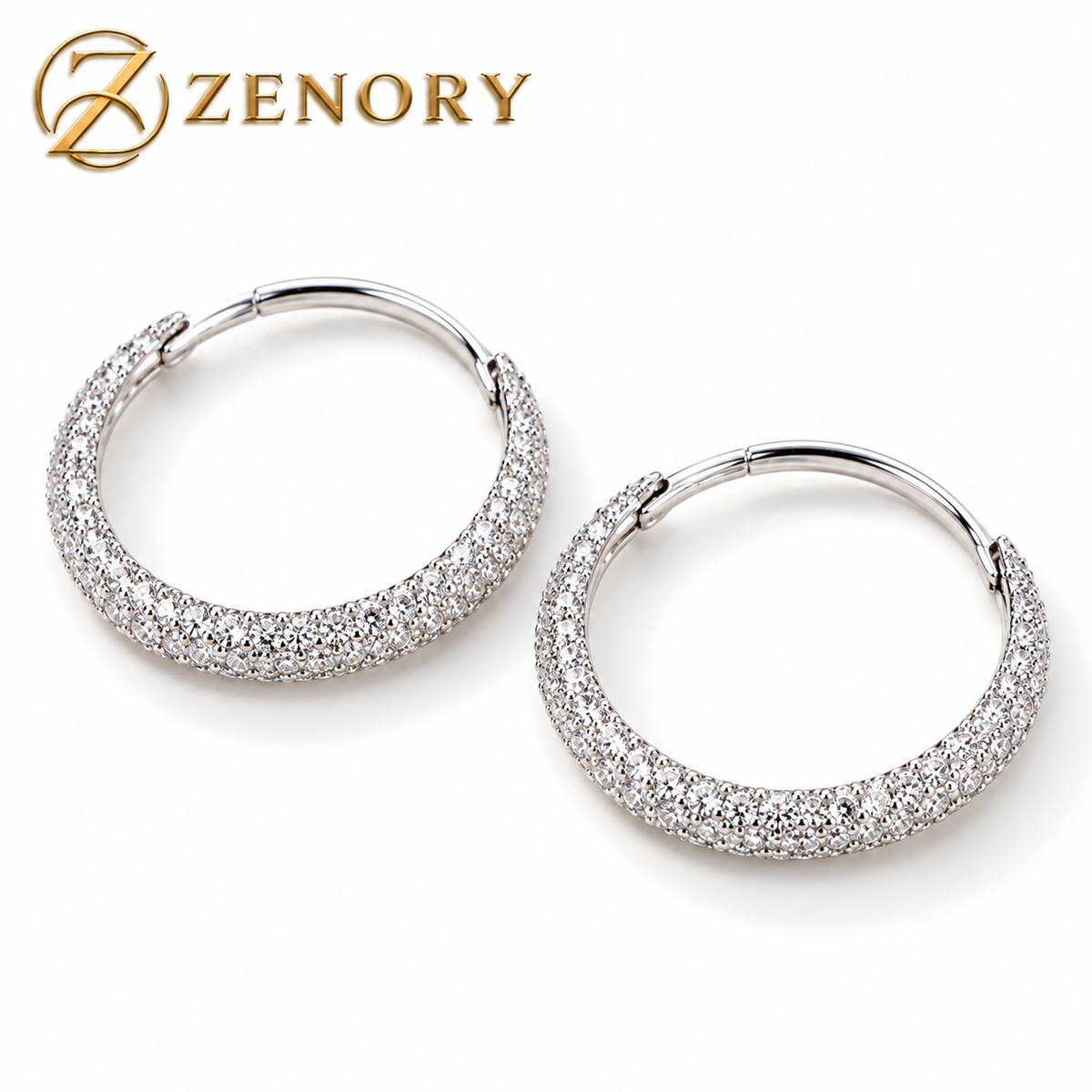 Brincos Lunaire Royale 925 Prata Esterlina – Design Circular Elegante com Zircônias Brilhantes em Estilo Vintage de Luxo Zenory