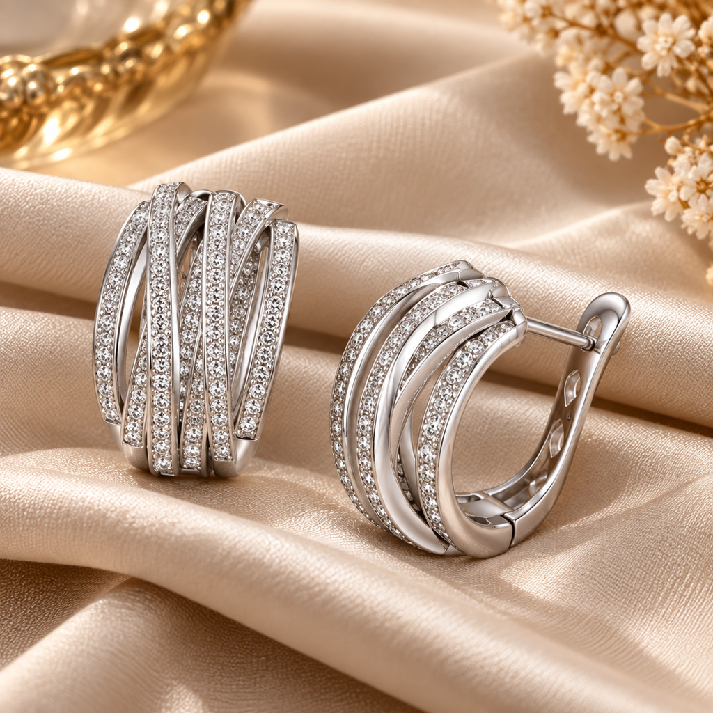 Brinco Argola Feminino ZENORY Lumière em Prata com Cristais de Zircônia – Elegância e Brilho Premium