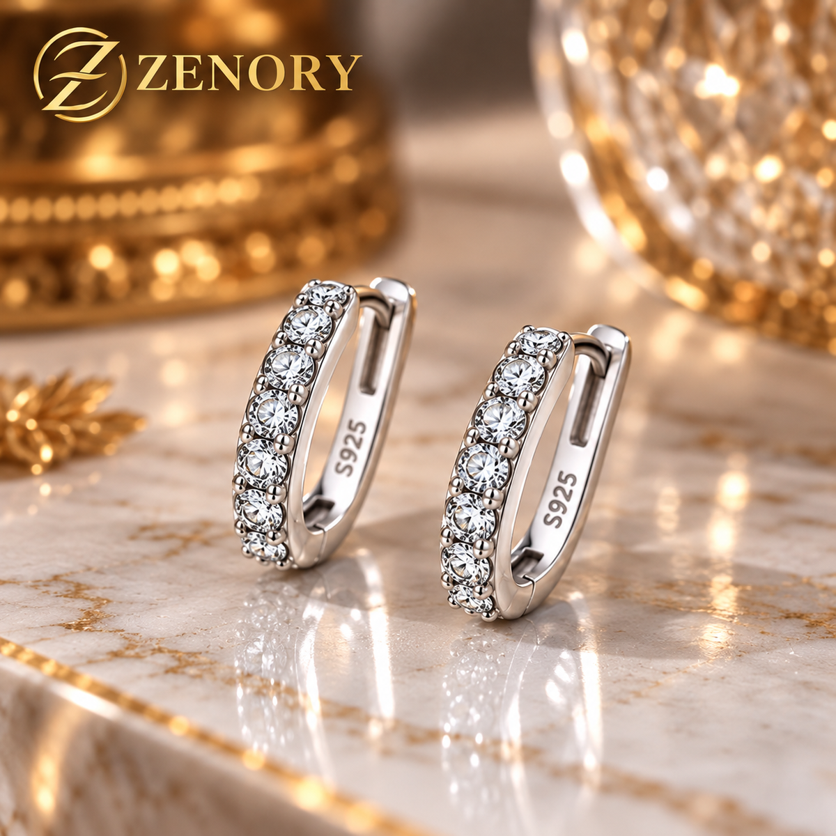 Brinco Argola Feminino ZENORY Éclat em Prata 925 com Zircônias – Elegância e Brilho Premium