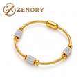 Pulseira Feminina Dourada Luxo em Aço Inox 316L com Zircônia Brilhante - Fecho Magnético Elegante