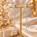 Brinco Longo Estelar Zenory em Prata 925 — Argola com Correntes e Estrelas