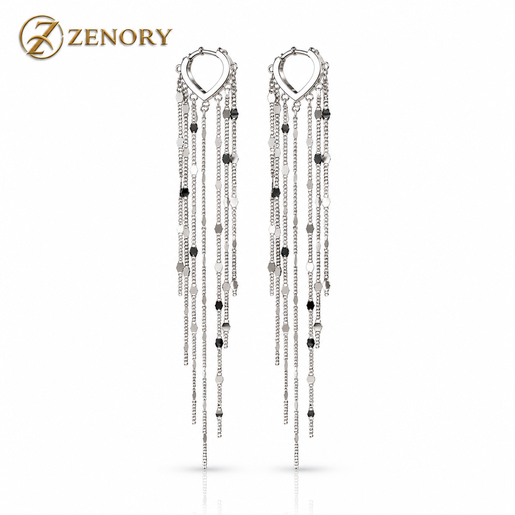 Brinco Longo Zenory em Prata 925 com Correntes e Estrelas — Design Elegante