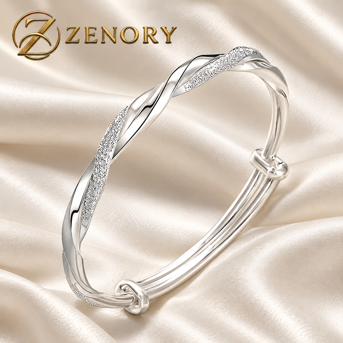 Pulseira Feminina Zenory em Prata Esterlina 925 com Design Torcido Ajustável