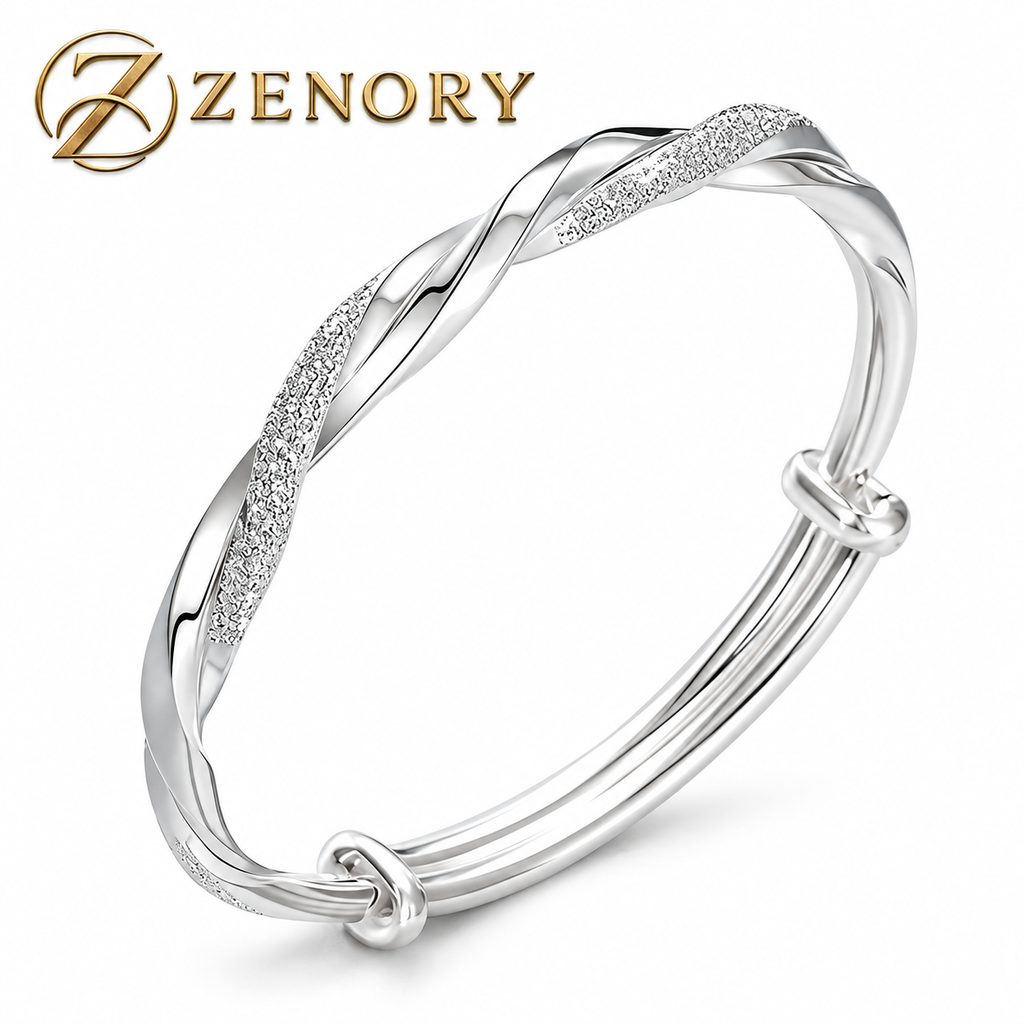 Pulseira Feminina Zenory em Prata Esterlina 925 com Design Torcido Ajustável