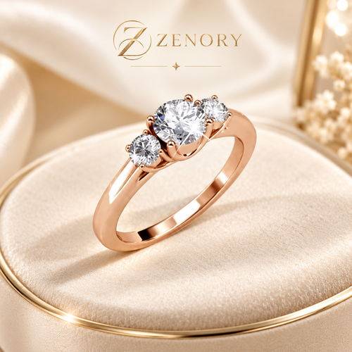 Anel Feminino Três Pedras com Cristais Swarovski Banhado a Ouro Rosé 18K