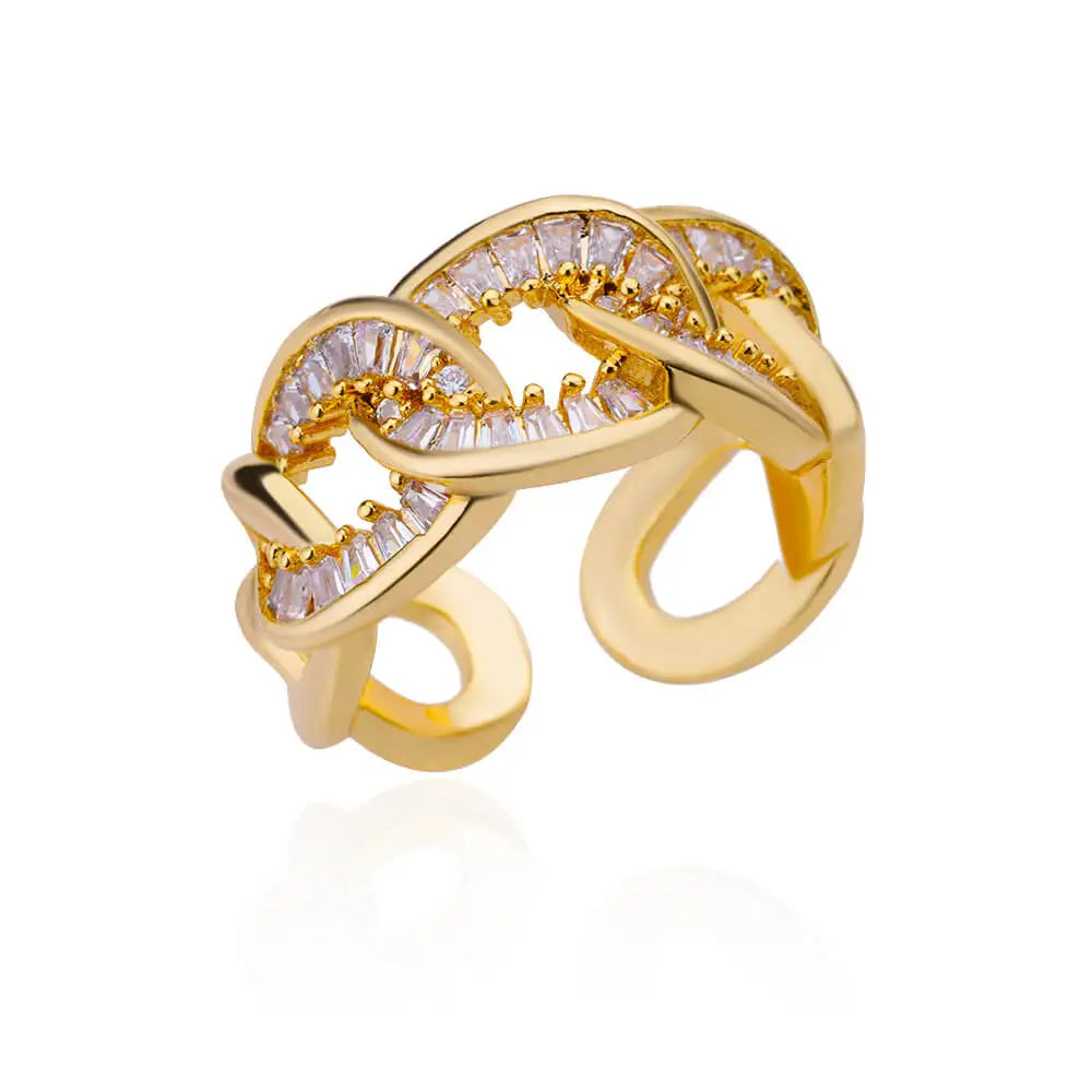 Anel ZENORY Éclat Dourado em Aço Inoxidável com Zircônias Cravejadas – Ajustável
