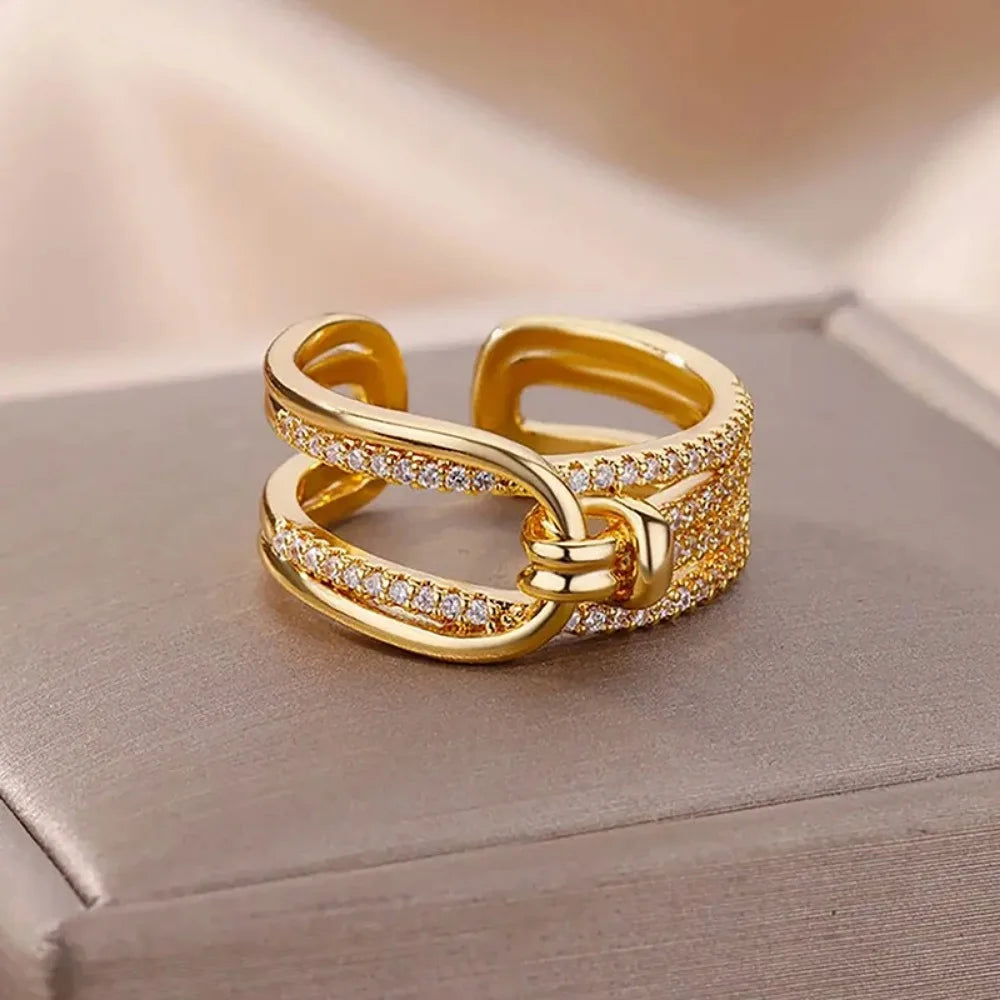 Anel Zenory Éclat Duo – Dourado com Zircônias