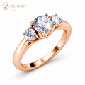 Anel Feminino Três Pedras com Cristais Swarovski Banhado a Ouro Rosé 18K