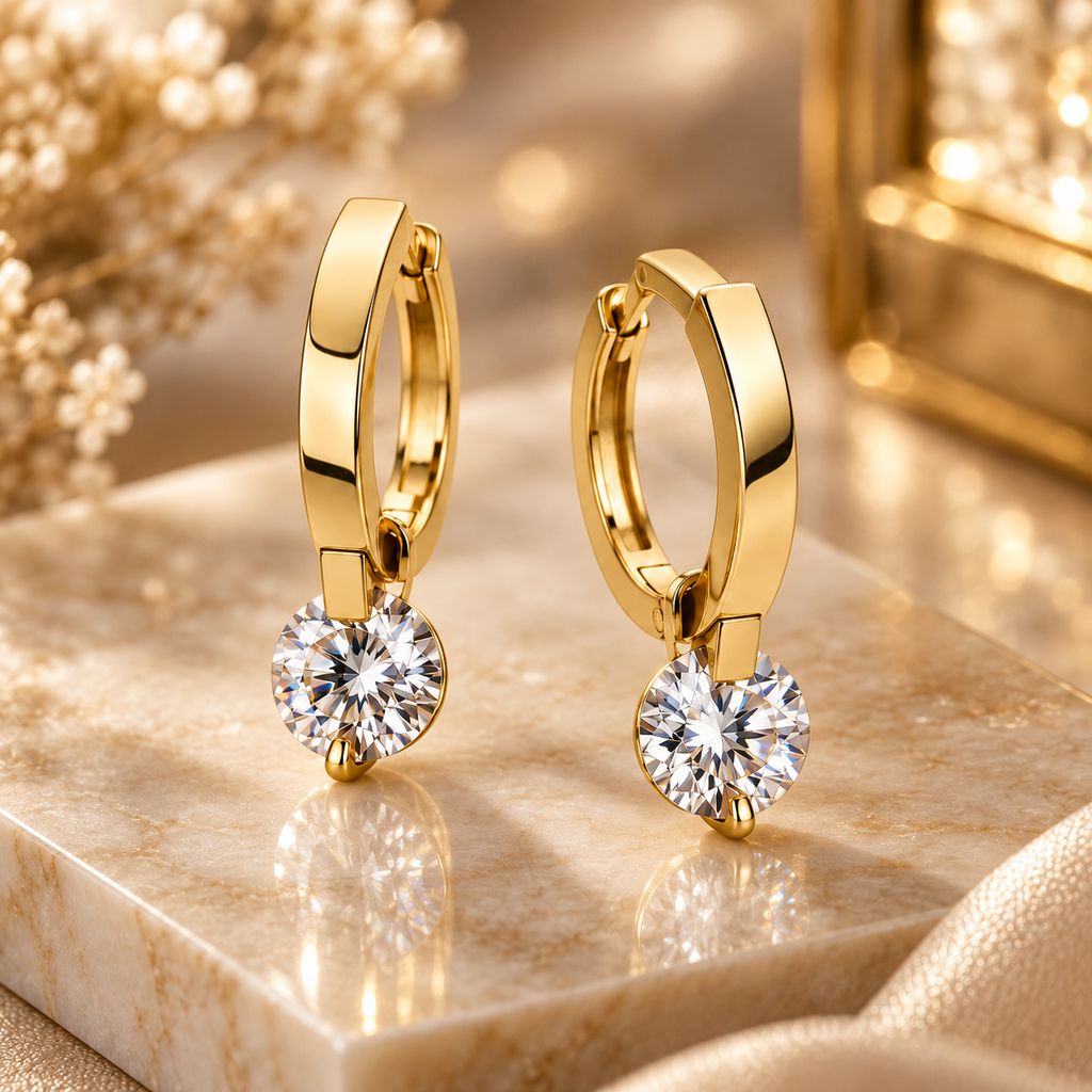 Brinco Zenory Lumière – Brilho Cristalino em Dourado