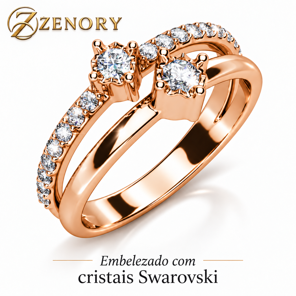 Anel ZENORY Éclat Royale Signature — Rose Gold com Cristais Swarovski